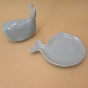Blue Baleen Whale and Whale Trinket Tray Set